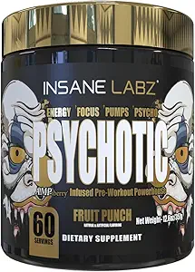 Insane Labz Psychotic Gold, High Stimulant Pre Workout Powder, Extreme Lasting Energy, Pumps und Endurance mit Beta Alanine, DMAE Bitartrate, NO Booster (60 Servierungen, Fruit Punch)