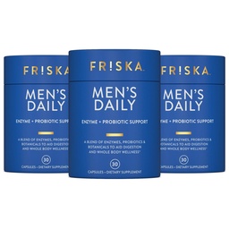 FRISKA Men’s Daily Digestive Enzyme and Probiotics Supplement, Natürliche Unterstützung für männliche Verdauungsgesundheit, Bloating, Gas, Verdauungshilfe, unterstützt Gut Health, Lactase und B-Vitamins, 90 Kapseln
