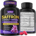 Nextdia Saffron Supplements - 100mg Liposomal High Absorption 100% Pure Saffron Extract with Magnesium Glycinate, Omega-3, Turmeric, Ashwagandha, Vitamin B6, B12, D3 for Mood, Brain - 120 Softgels.