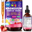 2 Pack NSF Certified Kids Magnesium Liquid Drops - Magnesium Glycinate for Kids with L-Theanine, Omega-3, Zinc & Vitamins D3 B6, Magnesium Drops for Kid Sleep, Calm, Focus & Brain Support Strawberry