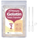 Size 2 Empty Gelatin Capsules with 2 Micro Spoons - 100 Count Empty Clear Capsule - Gel Pill Capsules for Powders Supplements
