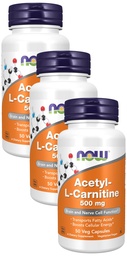 JETZT Ergänzungen, Acetyl-L Carnitin 500 mg, Aminosäure, Gehirn und Nerve Cell Function*, 50 Veg Capsules (Pack von 3)