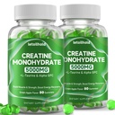 2-Pack Creatine Gummies for Women＆Men - 5g Creatine Monohydrate Gummies with L-Taurine & Alpha Gpc for Boost Focus, Endurance, Strength, and Muscle Growth - Vegan, Non-GMO (Green Apple, 160 ct)