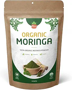 Bio Moringa Blatt Pulver – USDA Certified Green Superfood | Natural Energy & Immune Support – Vegan, Non-GMO, Gluten-Free – Pure Raw Moringa für Glatteien, Tees, Kochen – 8oz wiederverschließbarer Pouch