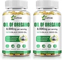 Öl von Oregano mit schwarzem Samenöl, 6000mg Oregano Öl Kapseln Bio Natürliche Carvacrol & Thymochinon, Immun Verdauungsunterstützung, Non-GMO, Glutenfrei, 120 Zähler