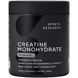 Sportforschung Creatine Monohydrate - Gewinnen Sie Lean Muscle, Verbesserung der Leistung und Stärke und Unterstützung Workout Erholung - 5 g Micronized Creatine - 10.58 oz