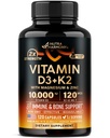 Vitamin D3 K2 - Vitamin D3 10000 iu & K2 als MK-7 120 mcg - Immun- & Mood-Unterstützung, für Knochen & Zähne Gesundheit - mit Magnesium, Zink & Vitamin C & B12 - Hochverfügbar - Made in USA, 120 Kapseln