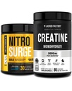 Jacked Factory Nitrosurge Build Pre Workout with Creatine for Muscle Building (30 Servings, Blue Raspberry) & Creatine Monohydrate Powder for Muscle Growth,Increased Strength (85 Servings, Unflavored)