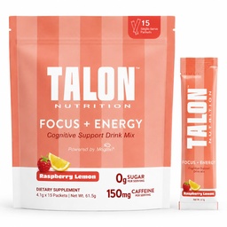 Talon Focus and Energy Drink Mix – Magtein Magnesium L-Threonate, Alpha GPC, Rhodiola & L Theanine - Brain Supplements for Memory and Focus with Caffeine - 15 Single Serve Packets (Raspberry Lemon)