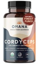 Ohana Cordyceps, Organic Mushrooms Blend, USDA-Organic Whole Food Mushroom Supplement, Non-GMO, Gluten-Free, 90-Capsule Bottle, Pack of 1
