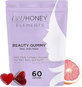 Hey Honey Skin Care Vegan Collagen Gummies – Anti-Aging Beauty Vitamine für Frauen | Faltenunterstützung, Haar Hautnägel, Glutenfrei, Antioxidans Blend, 60 Zähler
