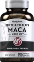 Piping Rock Maca Root Kapseln | 4800mg | 150 Pulver Pillen | für Frauen und Männer | Rot, Gelb und Schwarz | Non-GMO, Glutenfreie Ergänzung