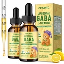 2 Pack Liposomal GABA L-Theanine Drops for Kids - Liquid GABA Supplement with Magnesium, Chamomile, Lemon Balm & Vitamin B6 - Support Relaxation, Focus & Stress Relief for Kids & Adults - Lemon