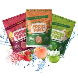 FocusFuel Energy Chews – Trial Size Variety Sample Pack (9 Servierungen) – 100mg Koffein + Alpha GPC + L-Theanin + B12, Magnesium – Pfirsich, Grüner Apfel, Erdbeer-Lemonade Flavors – Kein Crash oder Jitter