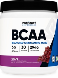 Nutricost BCAA Powder (Grape, 30 Servierungen) - Optimal 2:1:1:1 Ratio, Vegetarisch, Non-GMO