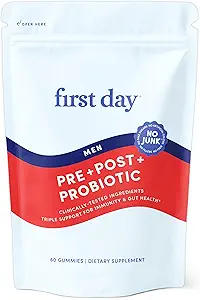FIRST DAY 3 in 1 Probiotika für Männer - Präbiotische, probiotische und postbiotische Ergänzung – Mens Probiotic for Digestive Health, Oral Health, Immune Function, Energy, Gut Health for Men – 30-Day Supply