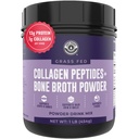 16oz Bone Broth Powder with Grass Fed Collagen Peptides - Unflavoured, Zero Carb, Dairy Free, No Additives, No Fillers - Natural Source Type I and III - Grass Fed Bone Broth Collagen Powder
