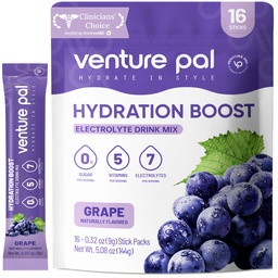 Venture Pal Sugar Free Electrolyte Powder Packets - Liquid Daily IV Drink Mix for Rapid Hydration & Party Recovery | 5 Vitamine & 7 Elektrolyte| Keto Friendly | Non-GMO | Certified Vegan | 16 Sticks