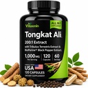Tongkat Ali 1000mg 200:1 Extract Capsules for Men - Testosterone Support Supplement with Tribulus Terrestris and BioPerine - Longjack Eurycoma Longifolia Root - 120 Vegetable Capsules