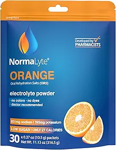NormaLyte Oral Rehydration Salts-Helps Diät-Management von POTS Syndrom Symptome- 1 Pouches -30 Sticks (Ausbeute 500mL pro Pack)-Orange| Energieergänzungen, Kaliumergänzung, Dehydration Erholung