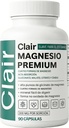 Clair Magnesio Premium, 4 Types of Magnesium – 4-in-1 Blend, 90 caps(1pc) | High absorbency, Muscle relaxation, digestive comfort, sleep support. (Glycinate, Malate, Citrate, Oxide) with B6, D3, Zinc.