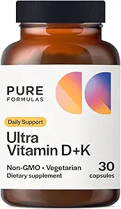 Vitamin D3 K2 Vitamin 5000 IU - VIT D3 K2 Nahrungsergänzungsmittel für Calciumabsorption, Knochenstärke, Herz-Kreislauf- und Immunfunktionsunterstützung, Sojafrei, Non-GMO 30 Vegetarische Kapseln