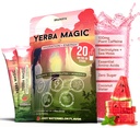 Yerba Mate Energy Drink Mix, Yerba Magic Electrolyte Powder Packets, with Coconut Water, Sea Moss, Amino Acids, Zero Sugar, Alternative to Loose Leaf, Hydration Packets, Watermelon, 20 Count