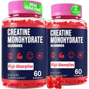 Creatine Monohydrate Gummies for Women & Men, Creatine with Taurine & B6, Chewable Creatina Pre Workout Gummies for Max Strength & Muscle Growth, Energy, Endurance, Creatine for Men & Women - 2 Packs