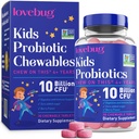 LOVEBUG Probiotics for Kids – Probiotic Chewables with Prebiotic Fiber for Age 4+,Daily Children's Gut Health & Digestive Support Supplement, Sugar-Free Berry Flavor, 30 Count