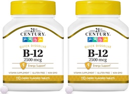 21st Century B 12 2500 mcg Sublingual Tablets, 110 Count (Pack von 2)