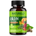 NATURELO Vegan Iron Supplement mit Vitamin C und Bio Ganze Lebensmittel - Sanfte Eisen Pillen für Frauen und Männer mit Eisenmangel einschließlich Schwangerschaft, Anämie und Vegan Diäten - 180 Mini Kapseln