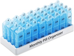 Daviky Monatliche Pille Organizer 2 Mal pro Tag, 30 Tage Pille Box AM PM mit separatem Container, Ein Monat Medizin Fall zweimal pro Tag Vitamine, Ergänzungen und Medikamente (blau)