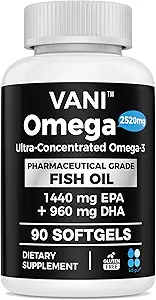 Pharmazeutische Klasse Omega 3 Fischöl, KD-PUR Premium Deutschland Fischöl Ergänzungen 2520mg mit EPA & DHA- unterstützt Gehirn, Herz & Immunität (90 Softgels)