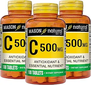 MASON NATURAL Vitamin C 500 mg - Unterstützt gesundes Immunsystem, Antioxidans und essentielle Nährstoffe, 100 Tabletten (Pack von 3)