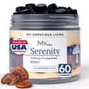 Serenity Reishi Mushroom Gummies for Adults - 500mg Whole Fruiting Body Extract - Sleep Gummies for Adults and Kids - Vegan, Gluten-Free - Stress Relief, Relaxation - Elderberry Kiss, 60 Count