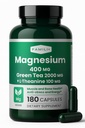 FAMILI+ Magnesium 400mg | Organic Green Tea Extract 100MG| L-Theanine, Magnesium Supplement for Muscle, Bone, Heart, Stress Relief | Better Sleep & Antioxidant Support | 180 Vegan Capsule for 90 Days