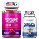 Magnesium Glycinate Gummies + Prenatal Choline Capsules Bundle – 500mg VitaCholine for Pregnancy & Brain Support + 600mg Magnesium for Sleep, Relaxation & Focus – Non-GMO, Gluten-Free – 60 Gummies + 3