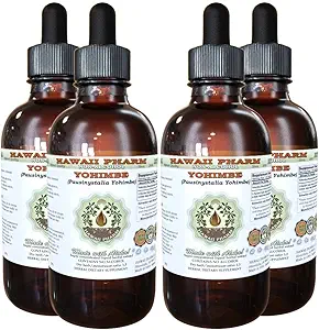 Hawaii Pharm Yohimbe Alkoholfreie Flüssigextrakt, Yohimbe Flüssigkeit (Pausinystalia Yohimbe) Getrocknete Bark Glycerite natürliche Kräuterergänzung, USA 4x4 fl.oz