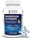 Dr. Berg Magnesium Glycinat mit Vitamin D & B6 für Stressentlastung, Beruhigung, & guter Schlaf* - 120 mg Magnesium Bisglycinat Kapseln - Hohe Absorption Chelat Glycinat - 90 Cap