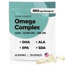 Ergänzung Vegan Omega 3 Supplement- 960mg Omega-3 Fettsäuren, DHA, EPA, SDA, ALA-Ergänzung - Immununterstützung- 60 Servierungen, 120 Flüssigkeitskapseln