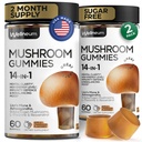 Mushroom Gummies 5000 Mg 120 Pcs (2 Pack) - Lion's Mane und 9 adaptogenic Mushrooms Blend - Ashwagandha, L-Theanine - Pilzgummis für Energie, Immunität, Fokus, Gehirn Boost - kein Zucker und GMO