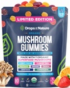 Drops Of Nature Organic Mushroom Gummies – Ashwagandha KSM 66 with 7 Superfood Mushrooms Lions Mane Cordyceps Turkey Tail Reishi Chaga Maitake Shiitake – Vegan, Low Carb (Mixed Fruit, 80 Sour Rounds)