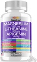 Magnesium Complex 1000mg L Theanine 200mg Apigenin 50mg Supplement mit Mag Glycinate Citrate Malate Taurate + Kamille 5-HTP Passion Flower Lemon Balm B6 Ashwagandha und L Tryptophan - Made in USA