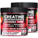 Creatine Monohydrate Gummies for Men & Women, Creatine Gummies Pre Workout Creatine Chews for Muscle Growth, Strength & Energy, with L-Taurine, Sugar Free, Vegan, 2 Pack, Strawberry Flavor