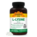 Country Life L-Lysine 500mg mit B-6, unterstützt Immungesundheit, fördert Collagen Renewal in Lips and Mouth, 250 Vegan Kapseln, Certified Gluten Free, Certified Vegan
