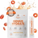 Die Genius-Marke Genius Hydrate - Elektrolyt-Ergänzung für die tägliche Hydration - Kokoswasser - Zuckerfrei - 8 Essential Minerals & Nährstoffe - Non-GMO - Sauere Pfirsichringe - 20 Portionen