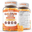 Calcium Gummies with Turmeric for Women & Men - Calcium 1200mg with Vitamin D3 K2 B12 5000 IU & Zinc, Suger-Free Calcium Supplement for Bone, Muscle Strength & Immune Support - Vegan(60 Count)