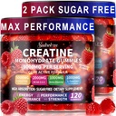 Creatine Monohydrate Gummies with BCAA, Beta-Alanine, L-Taurine, L-Carnitine, Vitamins B6 & B12, Raspberry Flavor, Pre Workout Chewable Supplement for Men & Women, 120 Count