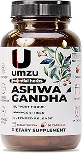 UMZU Ashwagandha Advanced Stress & Cortisol Support Supplement, Speicher, Fokus, Kognition, 24-Stunden-Verlängerung (30 Tage Versorgung | 30 Kapseln)