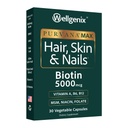 Wellgenix Purvana Max Haar, Haut, und Nägel Vitamin - Doppelfest Biotin 5000 MCG, VIT A & B, Folsäure, Traubensaftextrakt - Haarunterstützungsergänzung -30 Kapseln (Pack von 1)